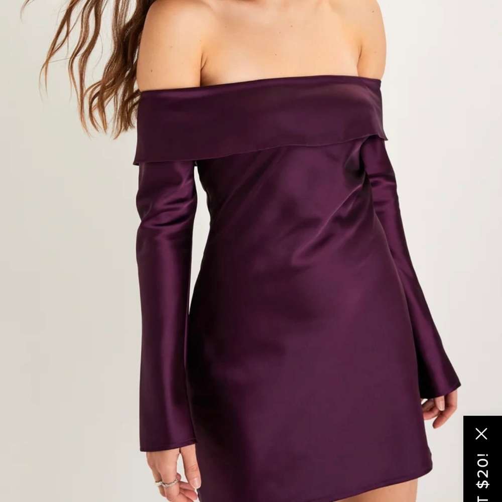 Plum Purple Satin Off-the-Shoulder Mini Dress